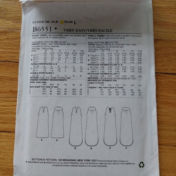 Dress Sewing Pattern Sleeveless Size XS Small Medium VERY EASY Butterick 6551 - Picture 5 of 10